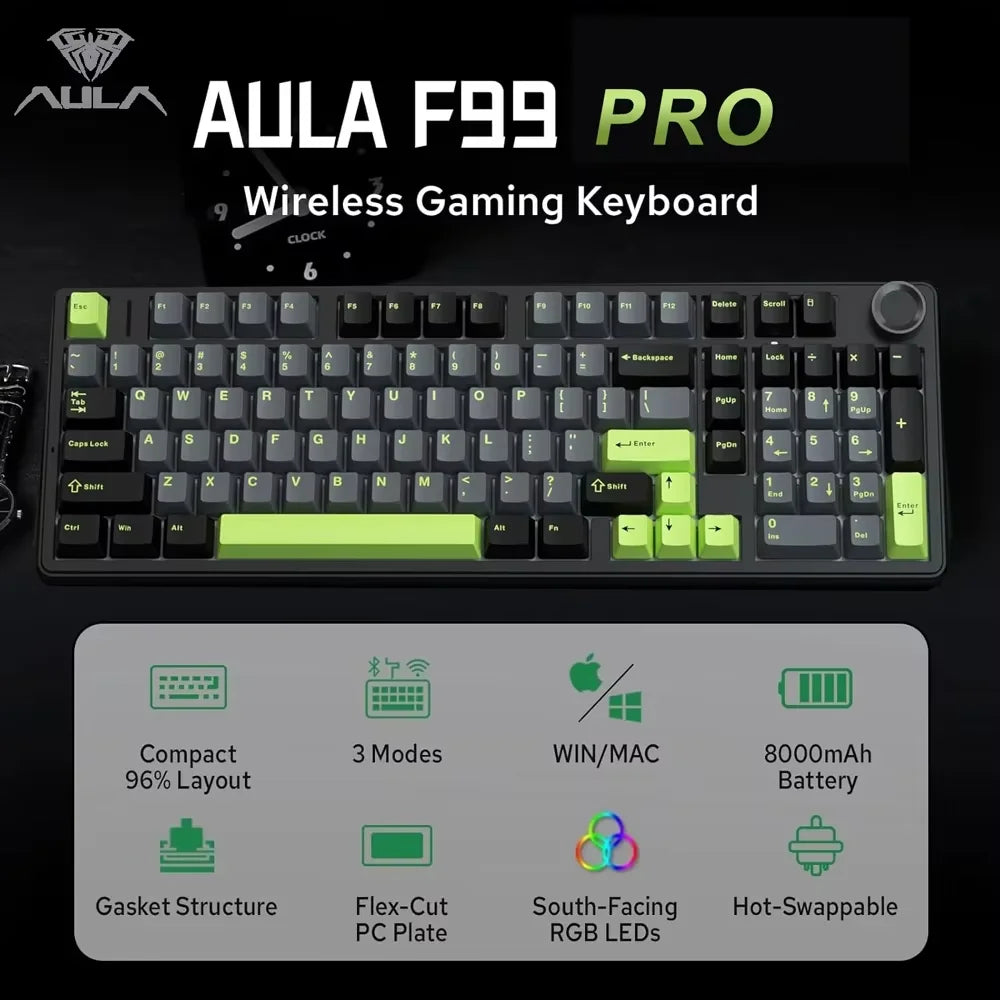 AULA F99PRO Wireless Gasket Keyboard With Hot Swap Knob