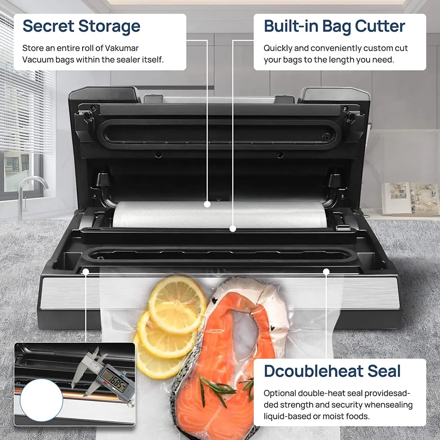 Vakumar VH5186 Kitchen Automatic Vacuum Sealer 2 Rolls Bags
