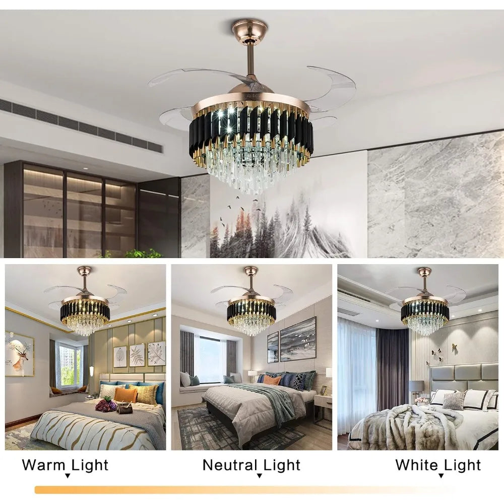 Crystal Fandelier Chandelier With Retractable Ceiling Fan