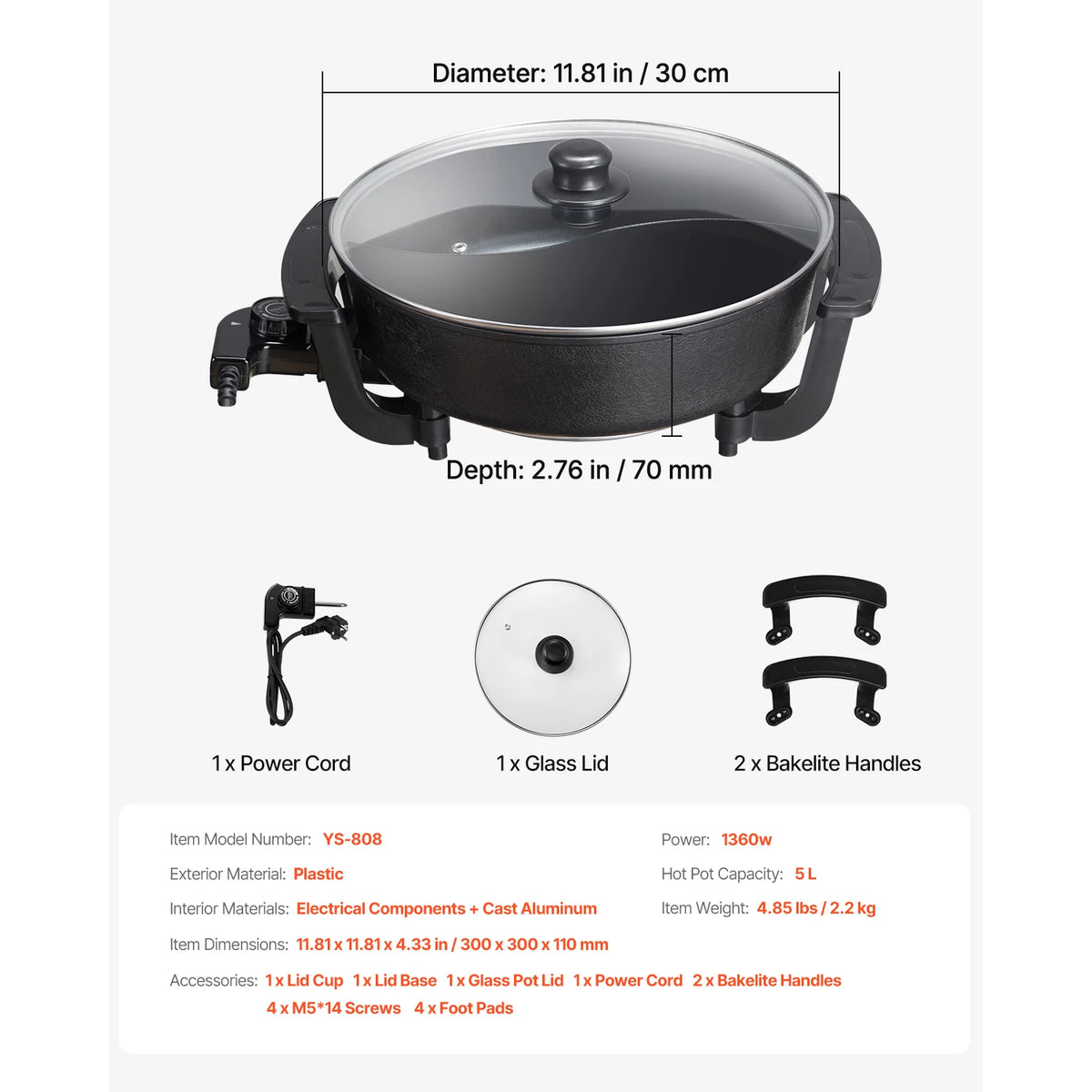 SucceBuy Electric Hot Pot Double Flavor Non Stick Cooker