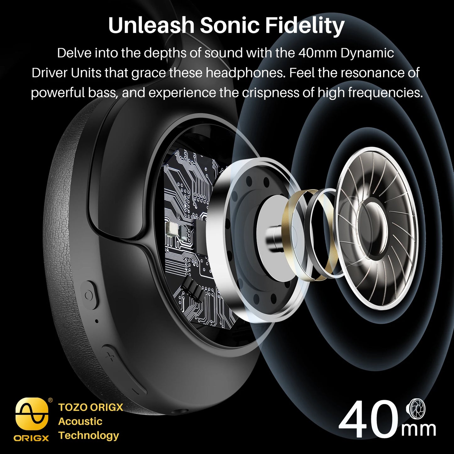 TOZO Hi Res Over Ear Headphones With Mic Hybrid ANC
