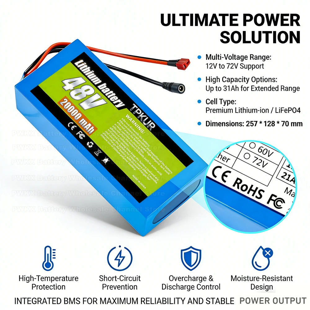 TPKUR 48V Lithium Battery With BMS For Electric Scooters