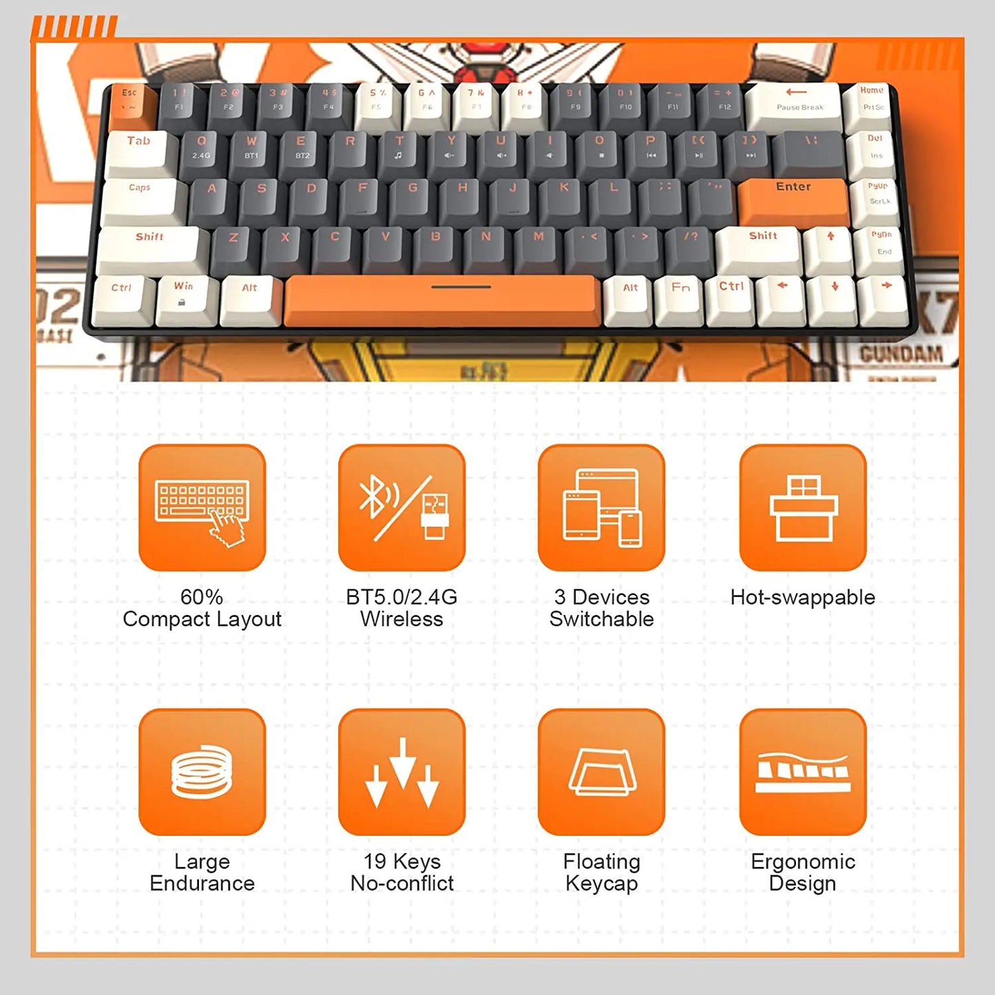 Attack Shark 68 Key Wireless Mechanical Keyboard Bluetooth
