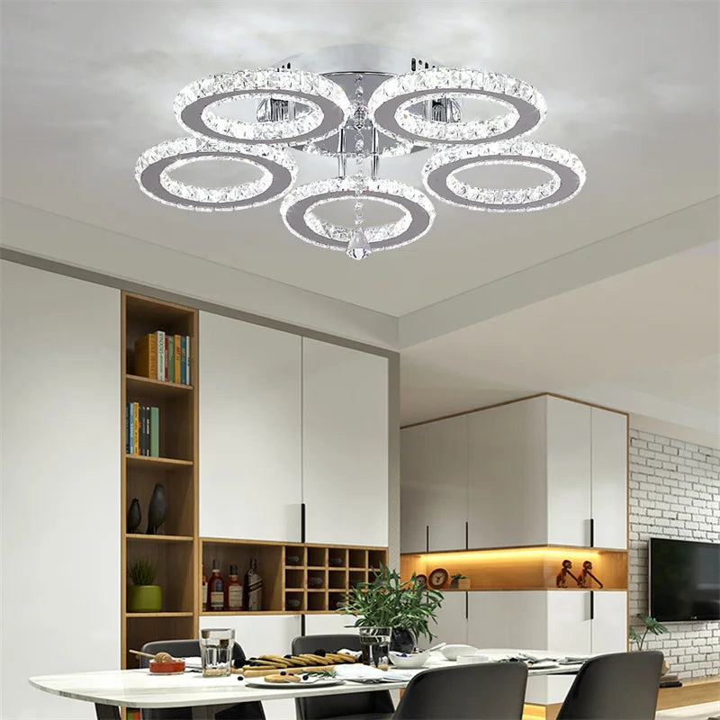 GreeLustr Modern Pendant Light Crystal Ring Chandelier