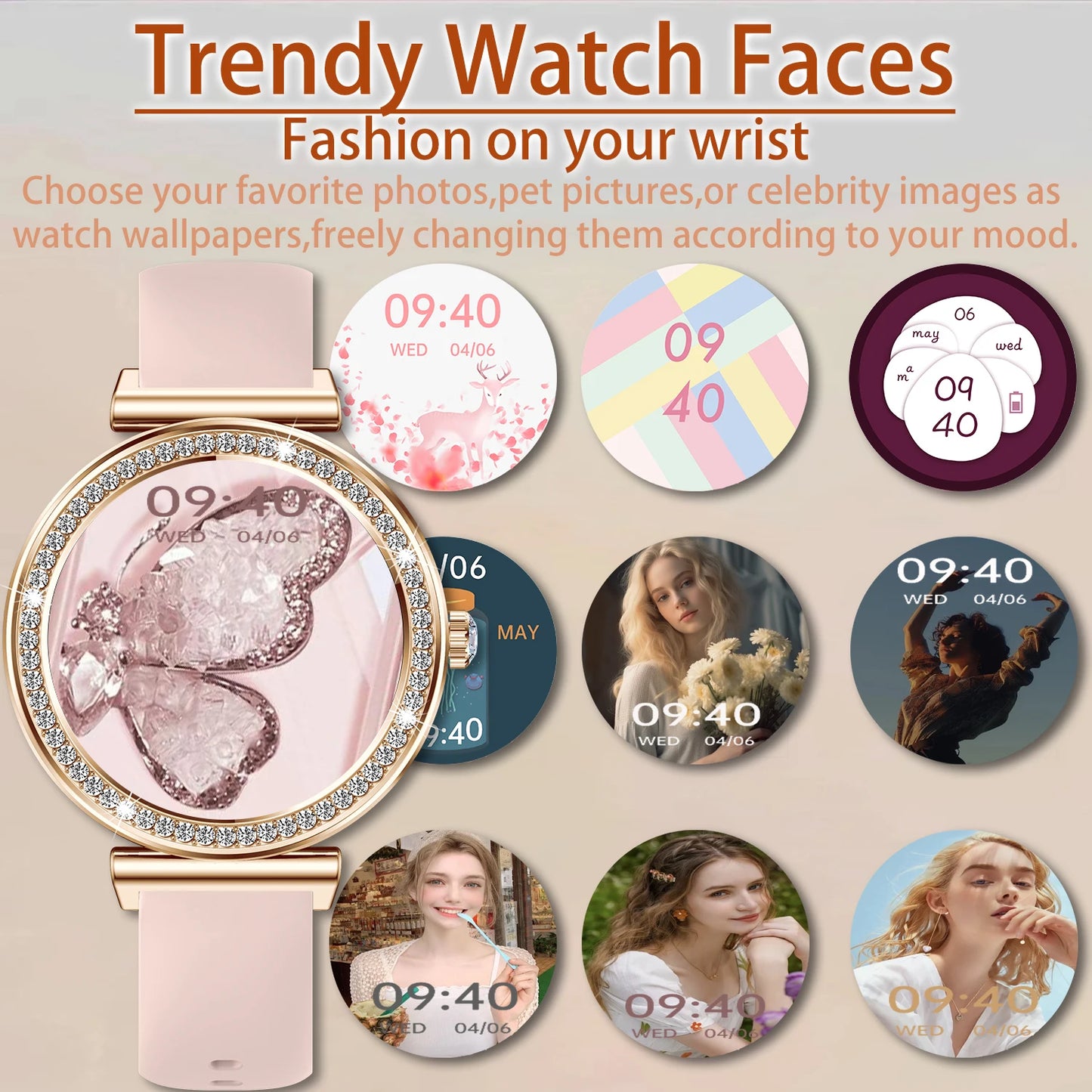 Women Smart Watch Wireless Calls Touchscreen iPhone Android