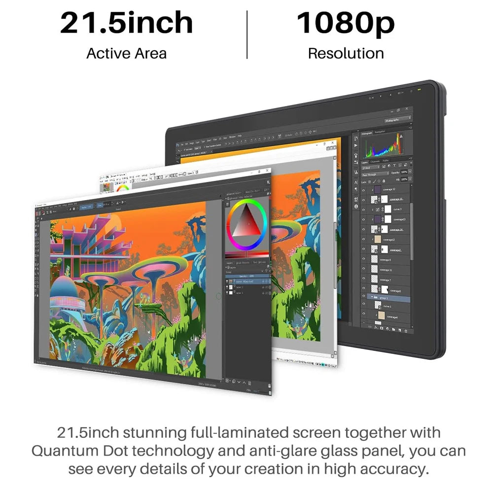 21.5 Inch Huion Graphics Tablet Monitor Kamvas 22 with 120%~140% sRGB Drawing Tablet Support Linux MacOS Laotop Android USB3.1