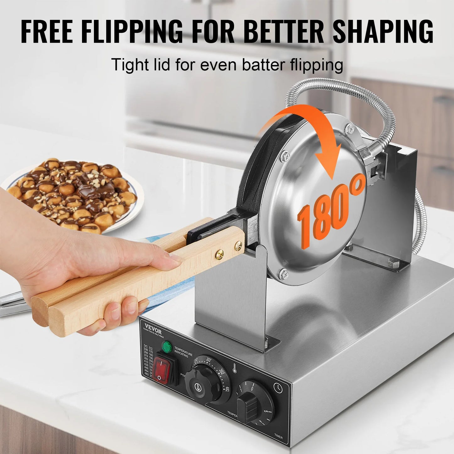 VEVOR Commercial Egg Bubble Waffle Maker With Rotating Pans