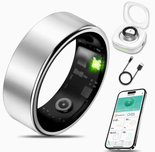 Smart Ring Men Women with Charging Case,Heart Rate Blood Oxygen,Pressure Monitor,Sleep monitoring 5ATM Waterproof For Android iOS