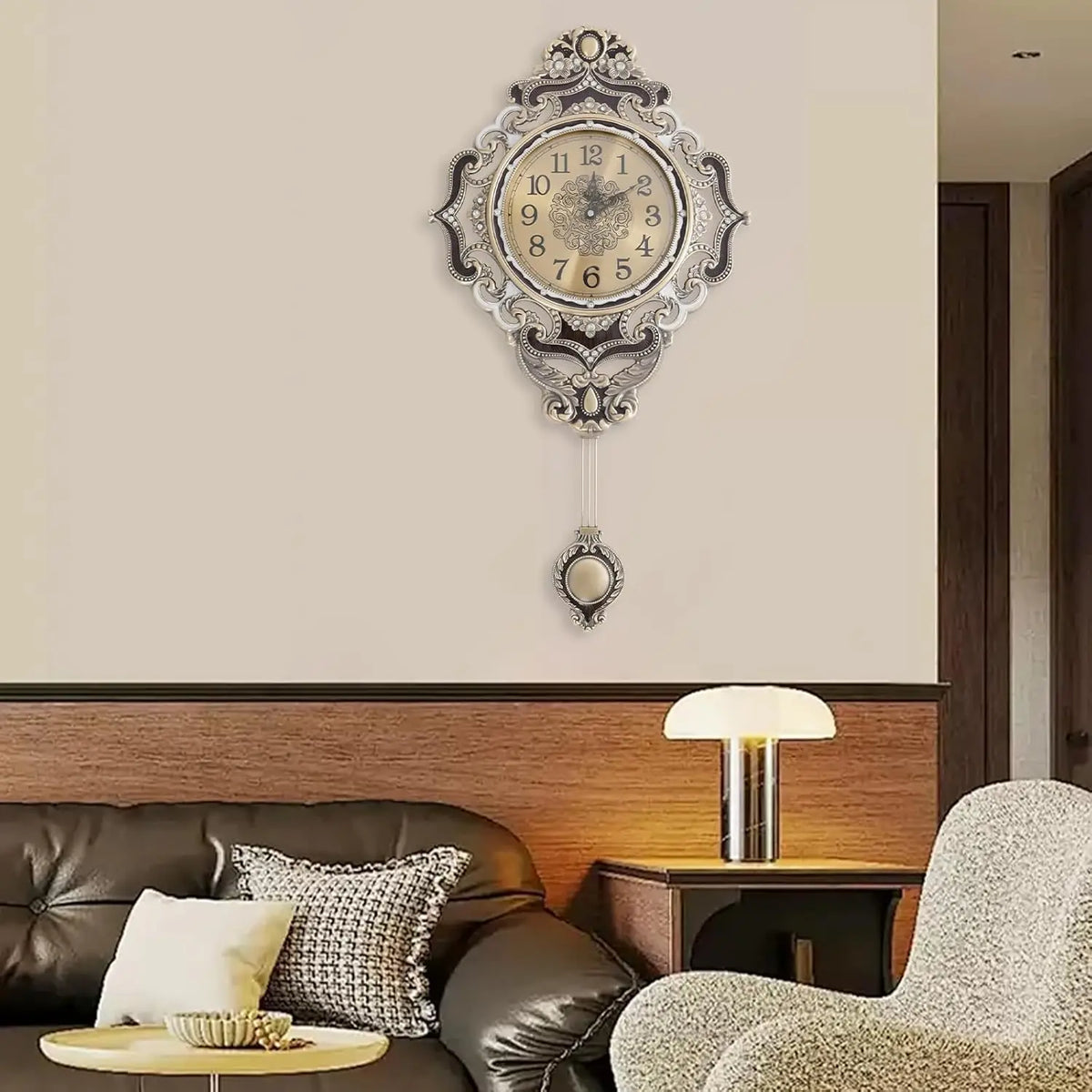 Retro Metal Wall Clock With Swinging Pendulum