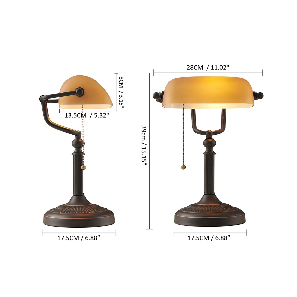 Classic Glass Bankers Desk Lamp Iron Zipper Switch