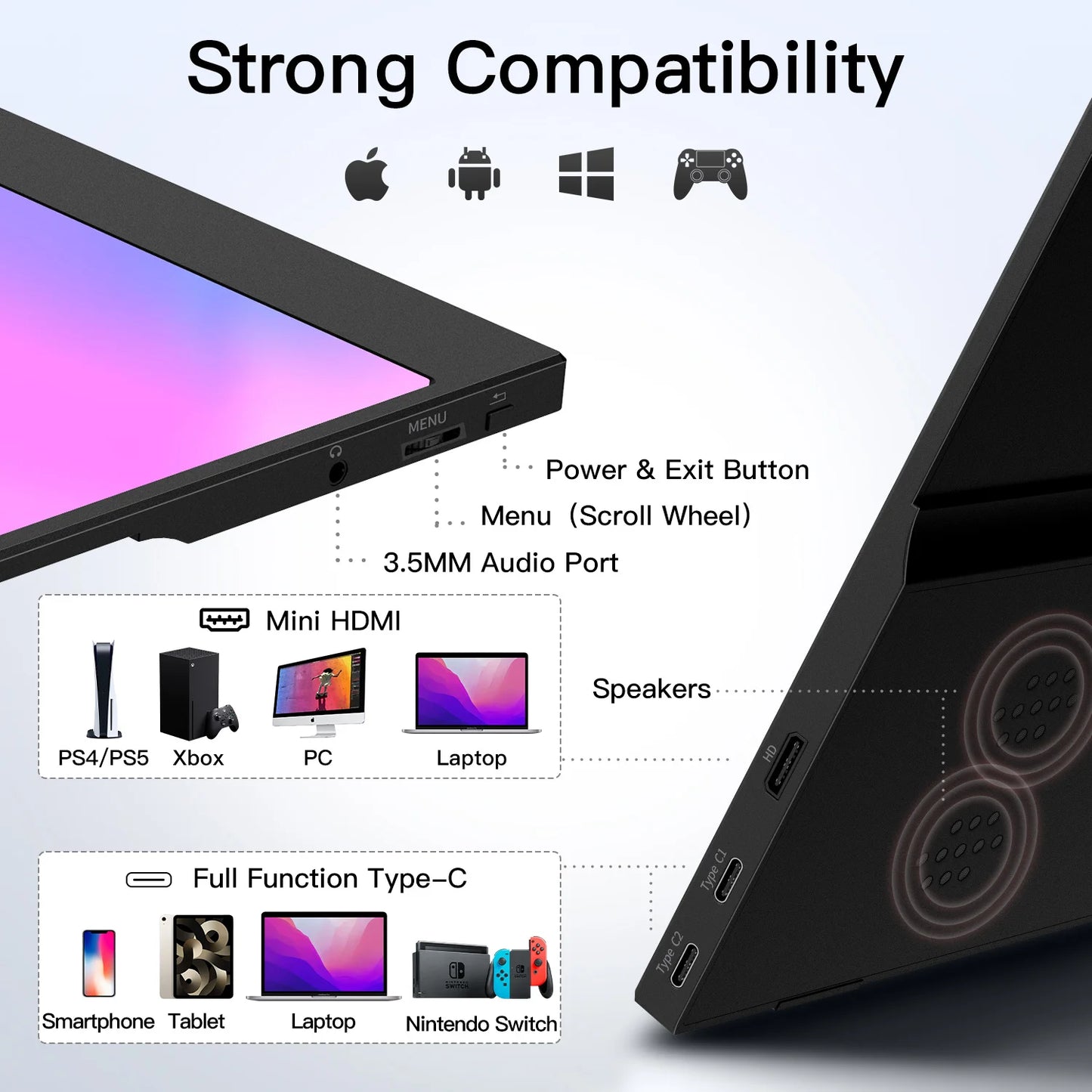 Portable Laptop Monitor 1080P USB C HDMI HDR
