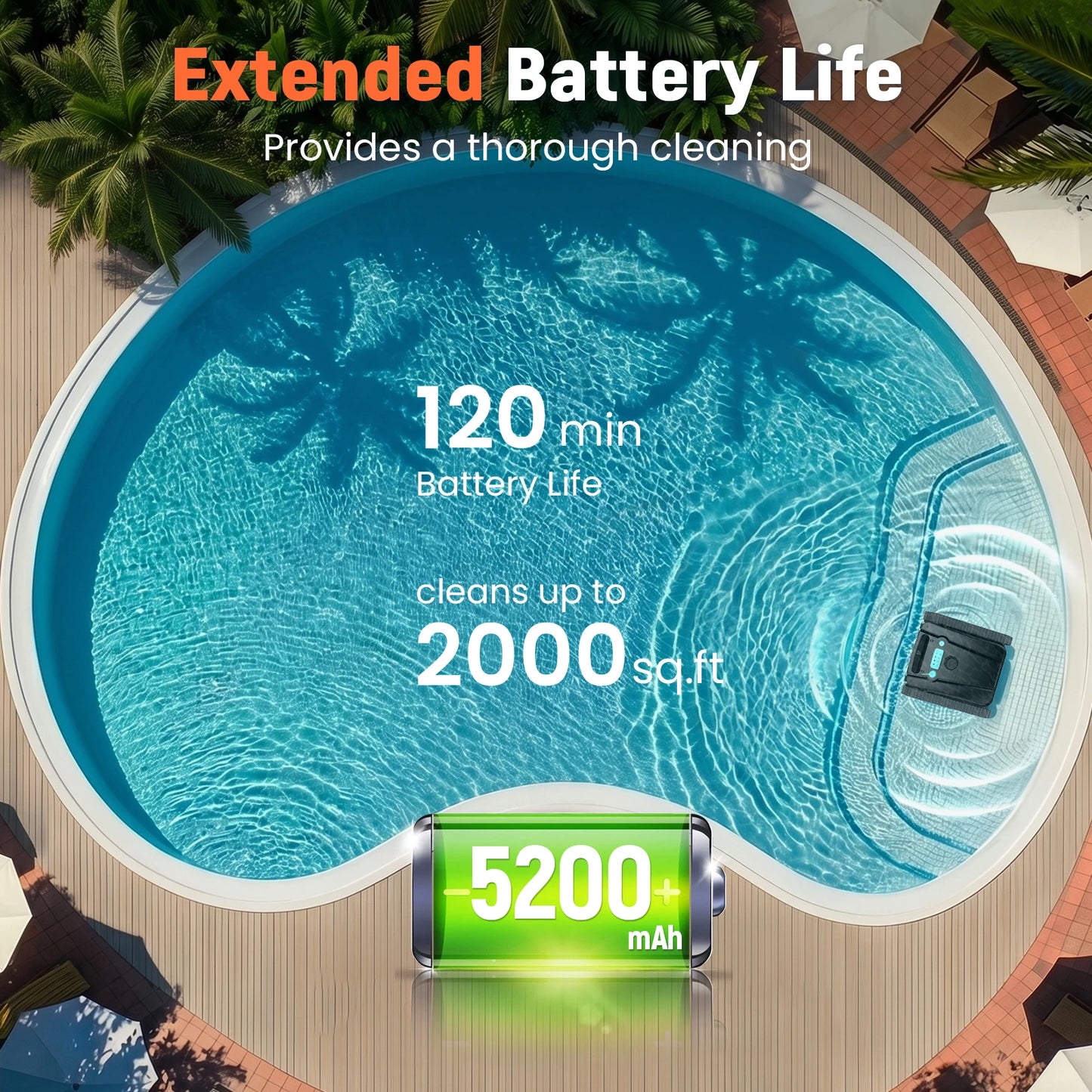 Vastorm 2026 Upgraded H2 Robot Swimming Pool Cleaner 120Mins Runtime Self-Parking Powerful Cordless Floor Wall Auto Cleaning for Pools