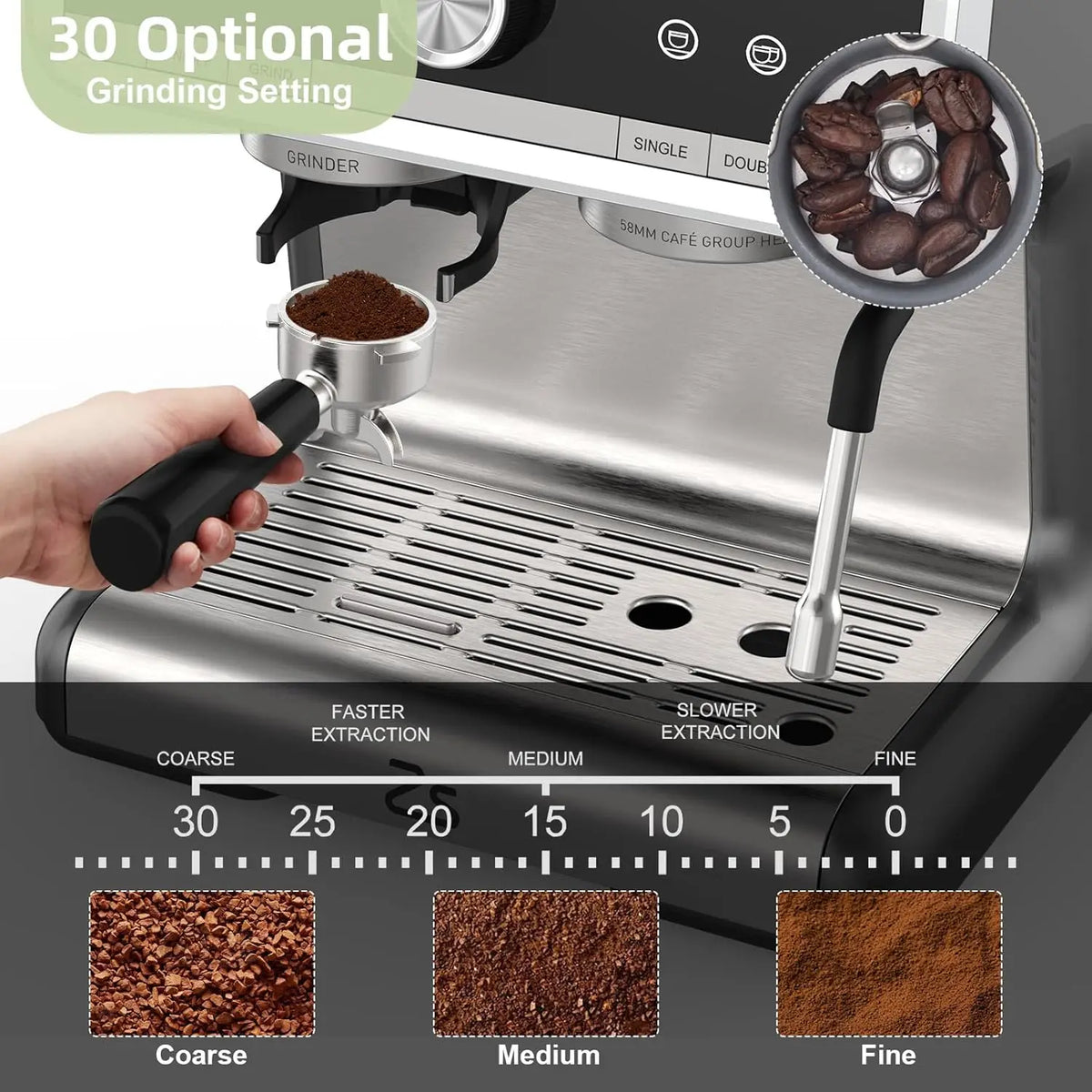Professional 20 Bar Espresso Machine With Grinder