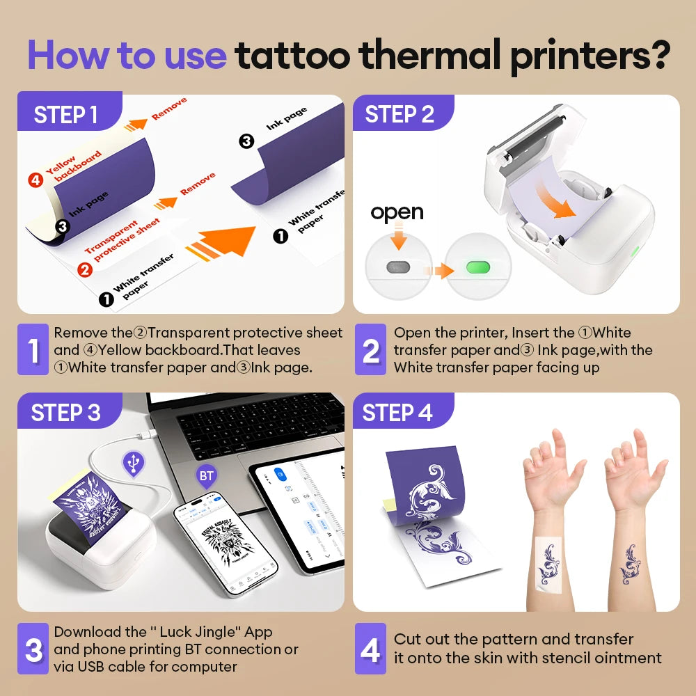 Portable Bluetooth Thermal Label and Tattoo Printer