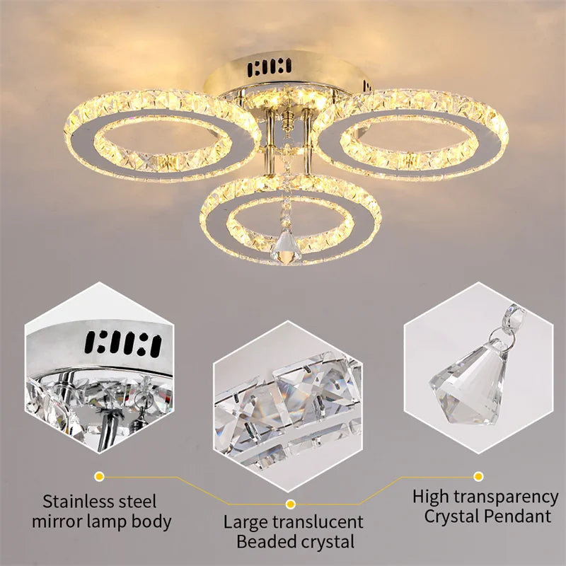 GreeLustr Modern Pendant Light Crystal Ring Chandelier