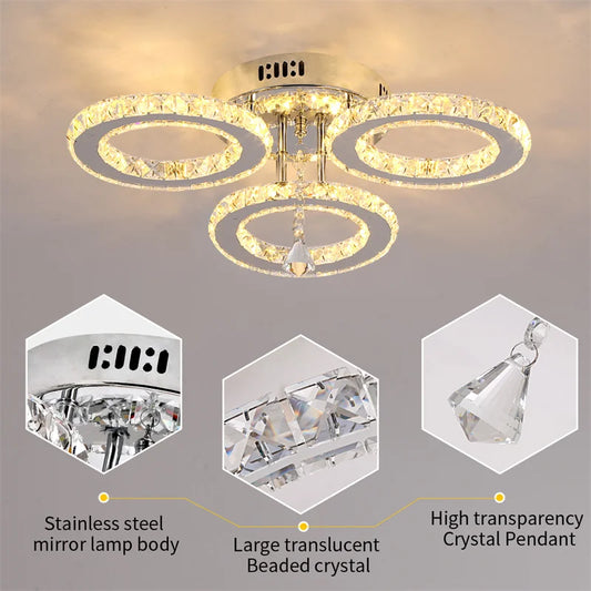 GreeLustr Modern Pendant Light Crystal Ring Chandelier
