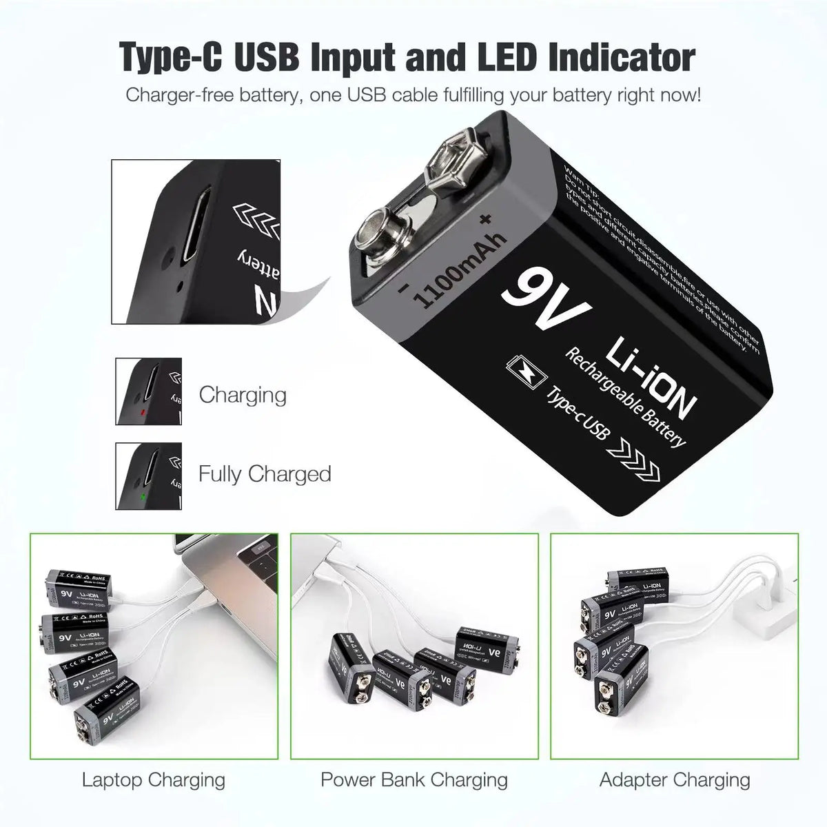 Kuugro 9V USB Rechargeable Battery Pack