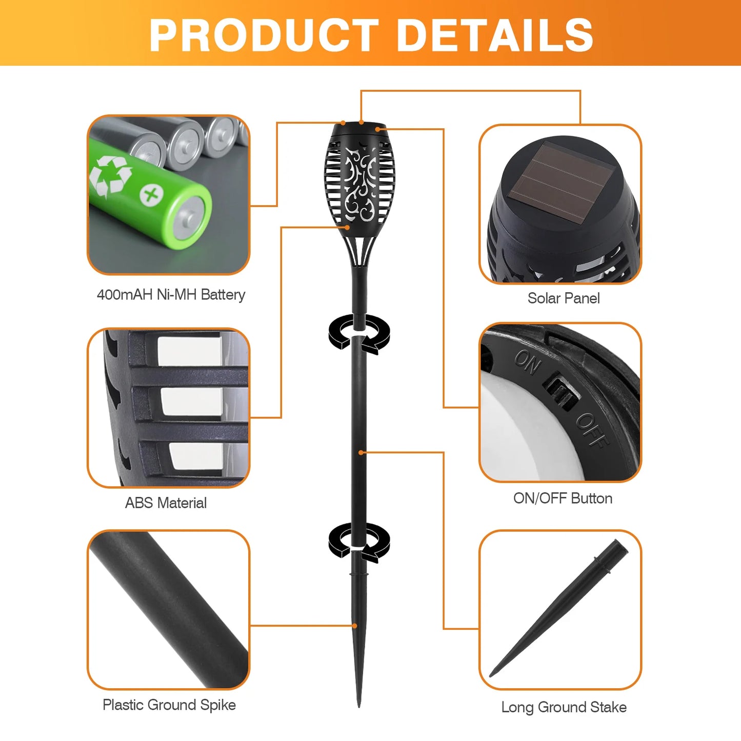 Solar Torch Lights With Flickering Flame Waterproof Garden