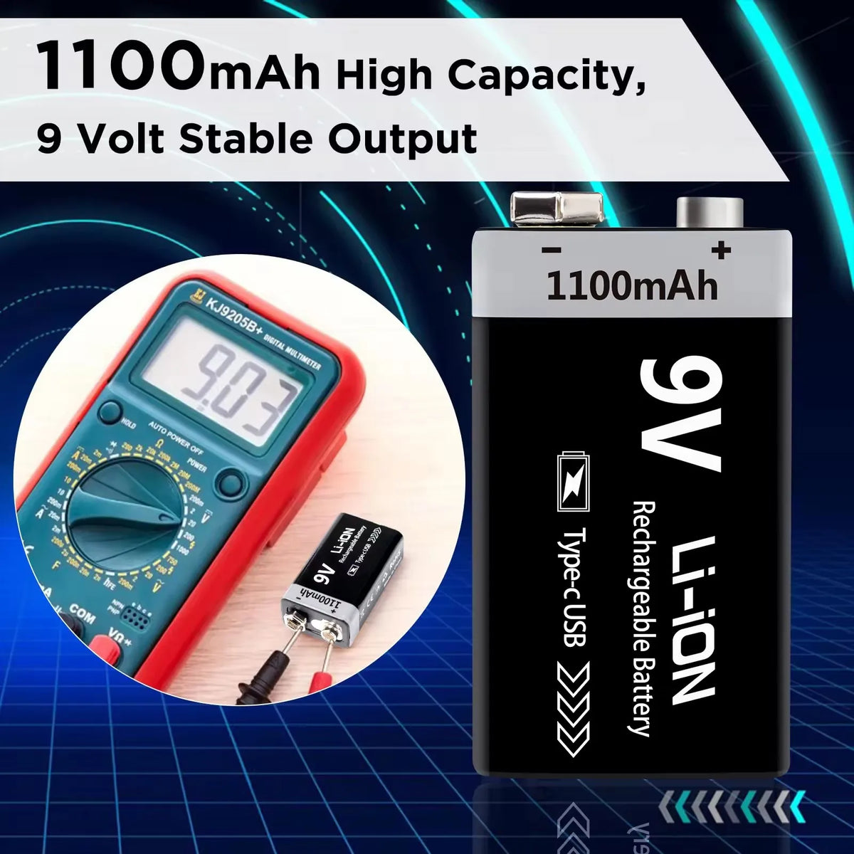 Kuugro 9V USB Rechargeable Battery Pack