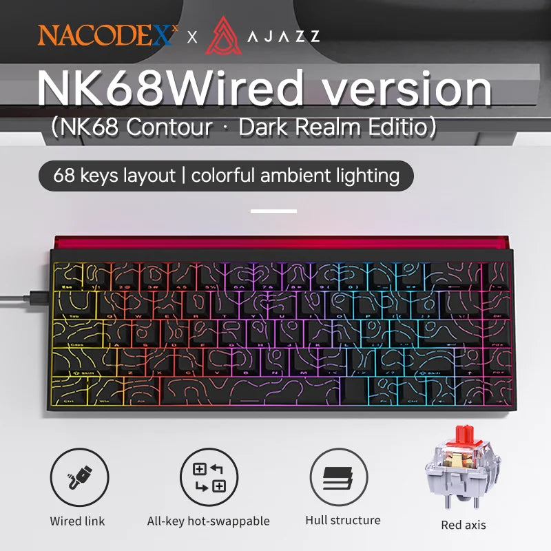 Ajazz NK68 Gaming Mechanical Keyboard Hot Swappable LED
