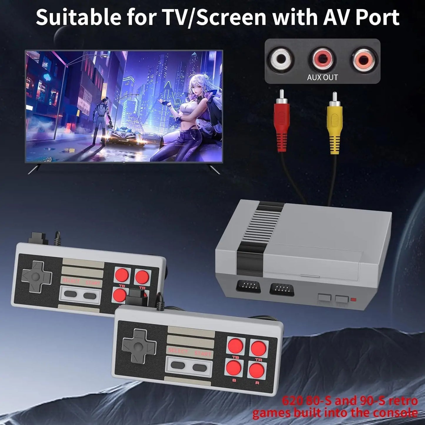 Retro Game Console With AV Output And Wired Controllers