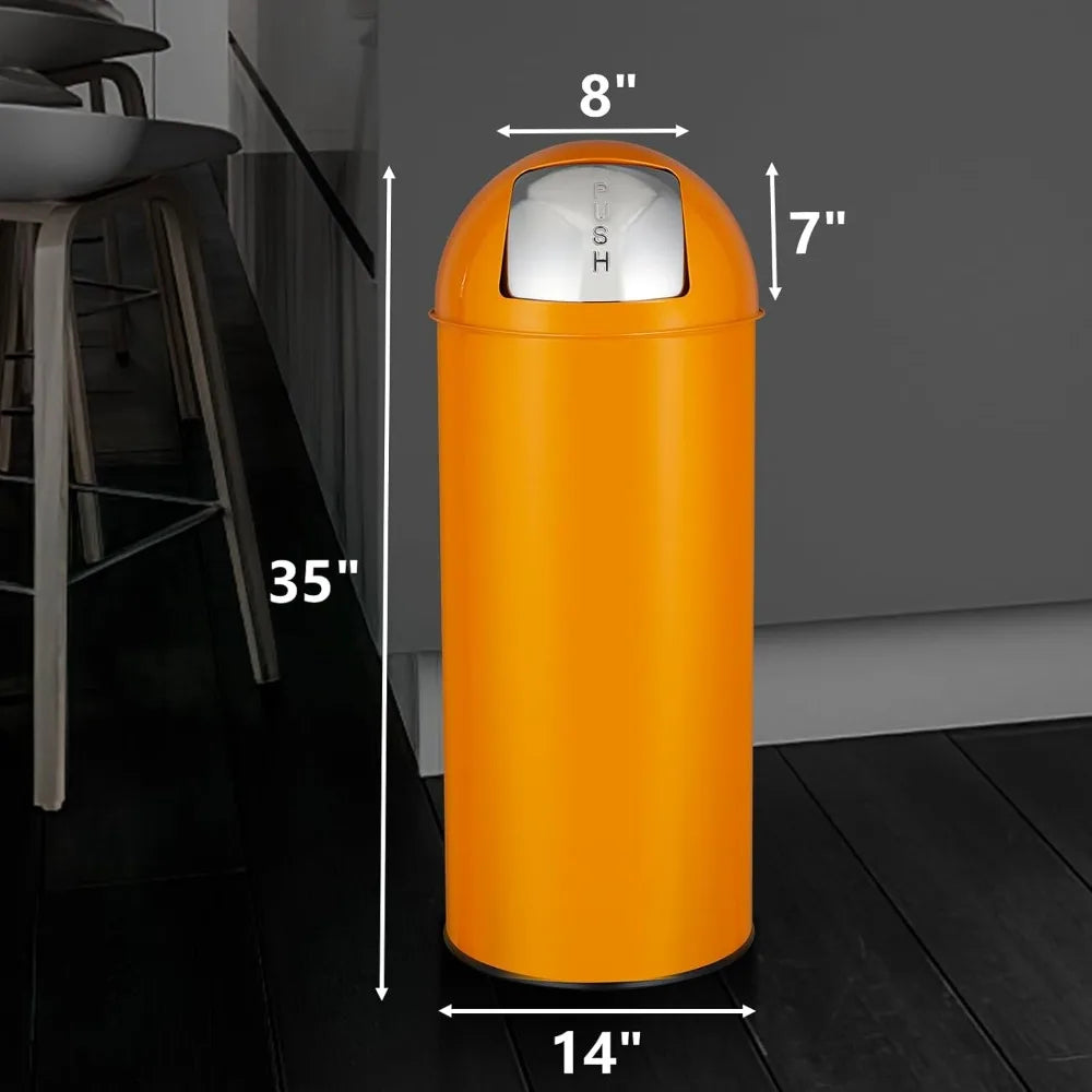 Stainless Steel Trash Can With Push Lid Heavy Duty