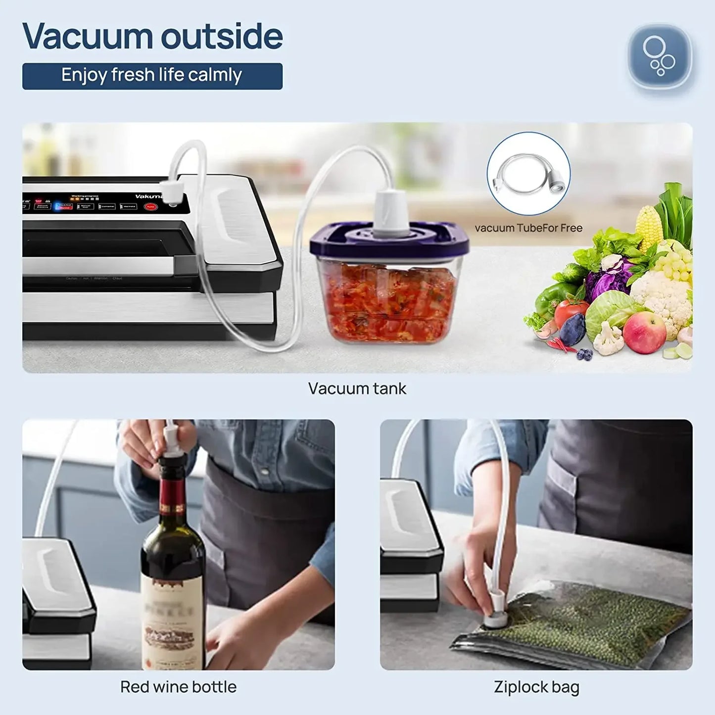 Vakumar VH5186 Kitchen Automatic Vacuum Sealer 2 Rolls Bags