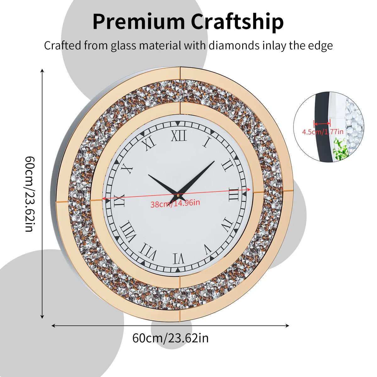 Crystal Sparkle Mirror Wall Clock