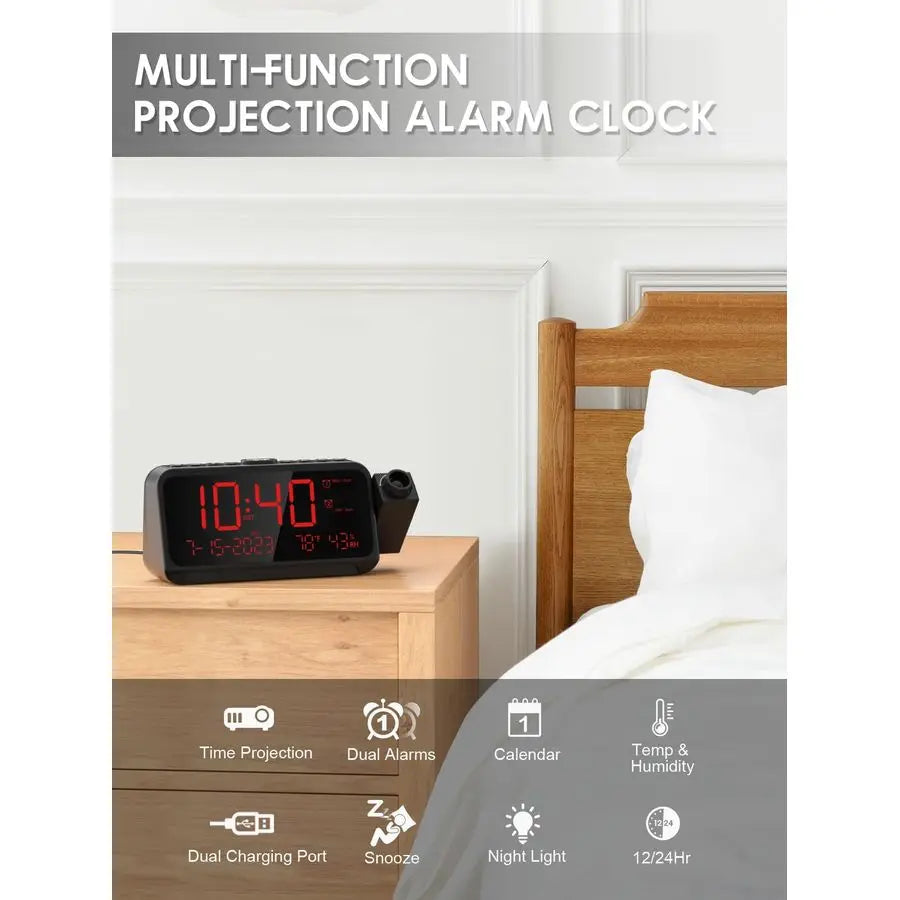 Projection Alarm Clock With Ceiling Projector And Alarms