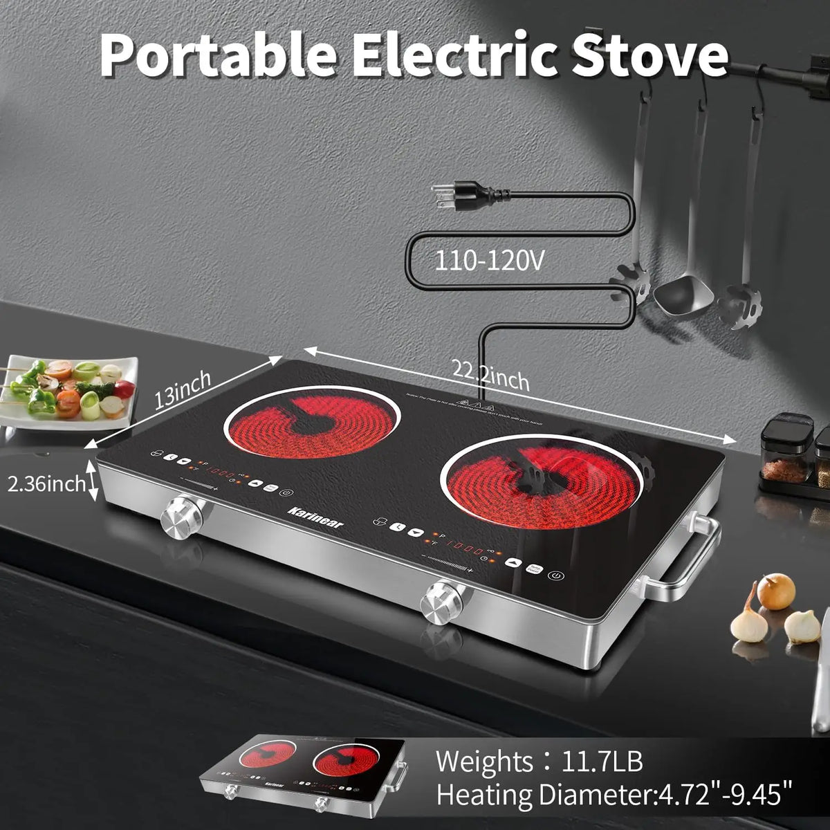 Karinear Twin Zone Ceramic Electric Hob Safety Lock
