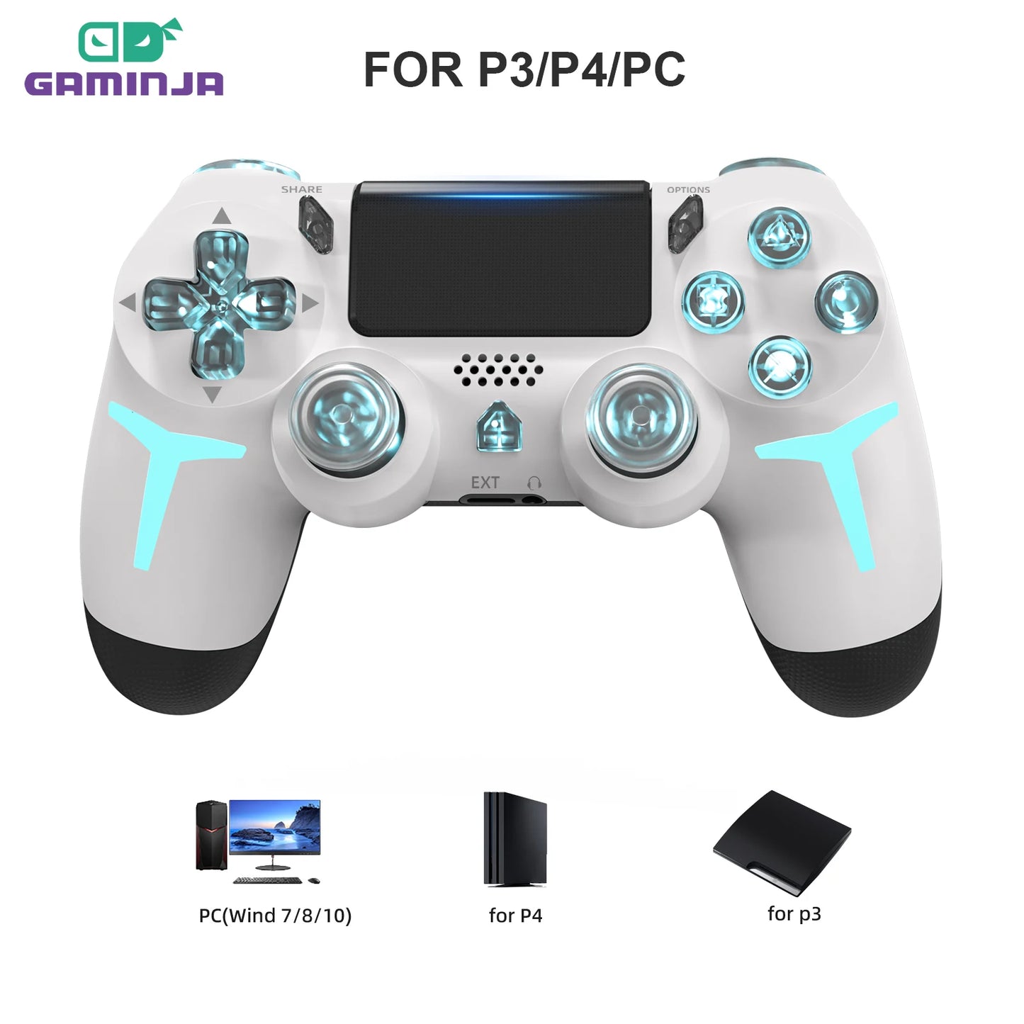 GAMINJA Wireless Game Controller For PS4 PS3 PC