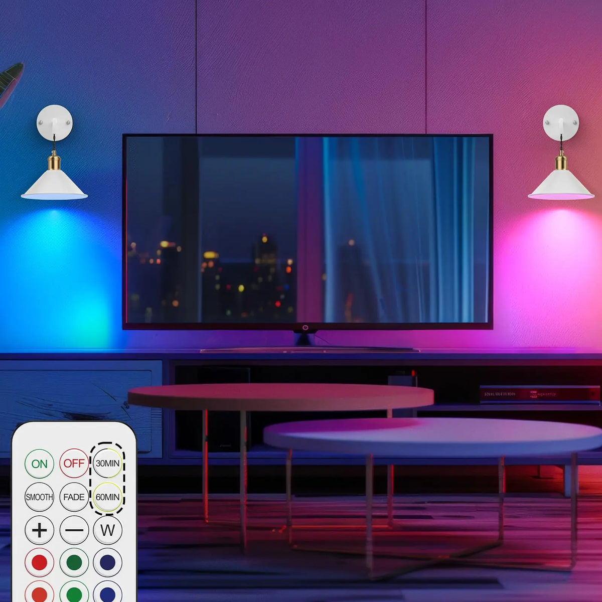 PRTILOUD Set Of 2 RGB Wall Sconces Dimmable With Remote