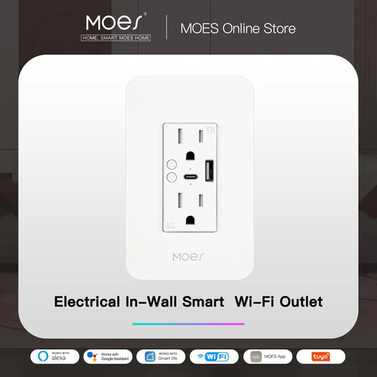 MOES WiFi Smart Power Outlet USB Type C