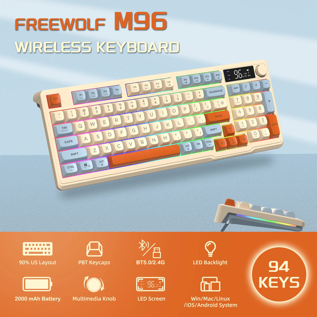Attack Shark 94 Keys Wireless Gaming Keyboard With Knob