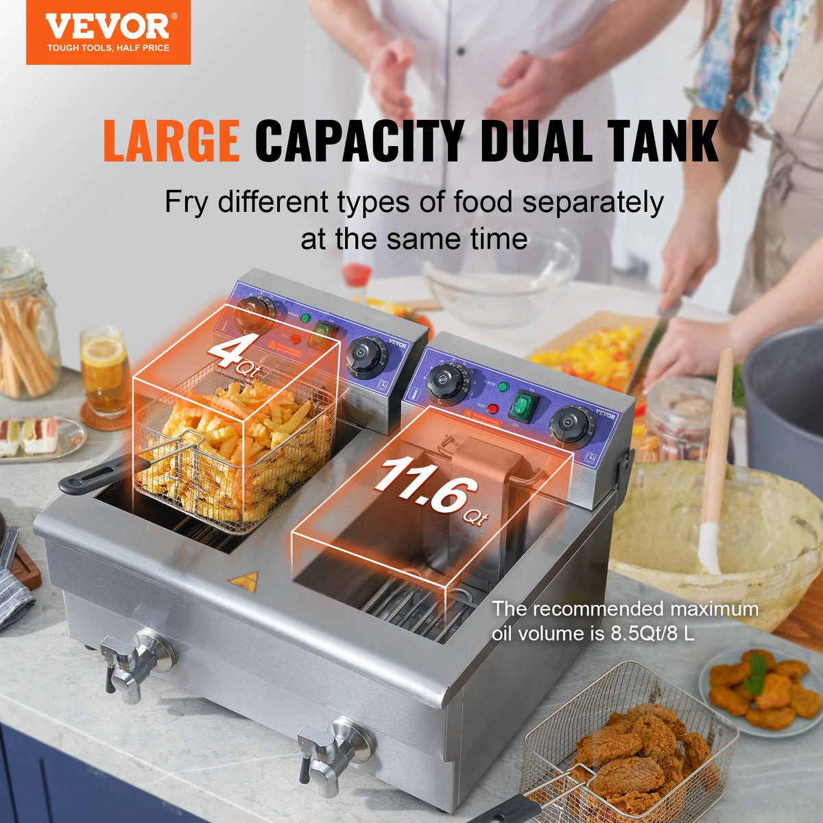 SucceBuy 12L Electric Deep Fryer With Dual Tanks