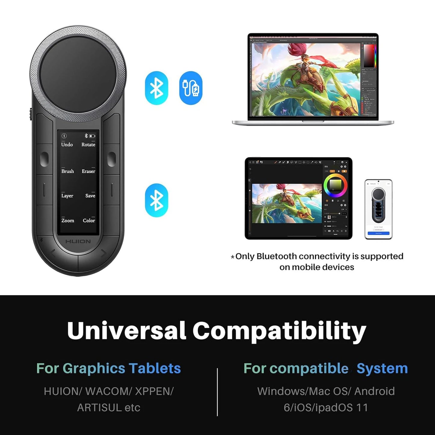 Huion Keydial Remote K40 Mini Keyboard With Bluetooth OLED