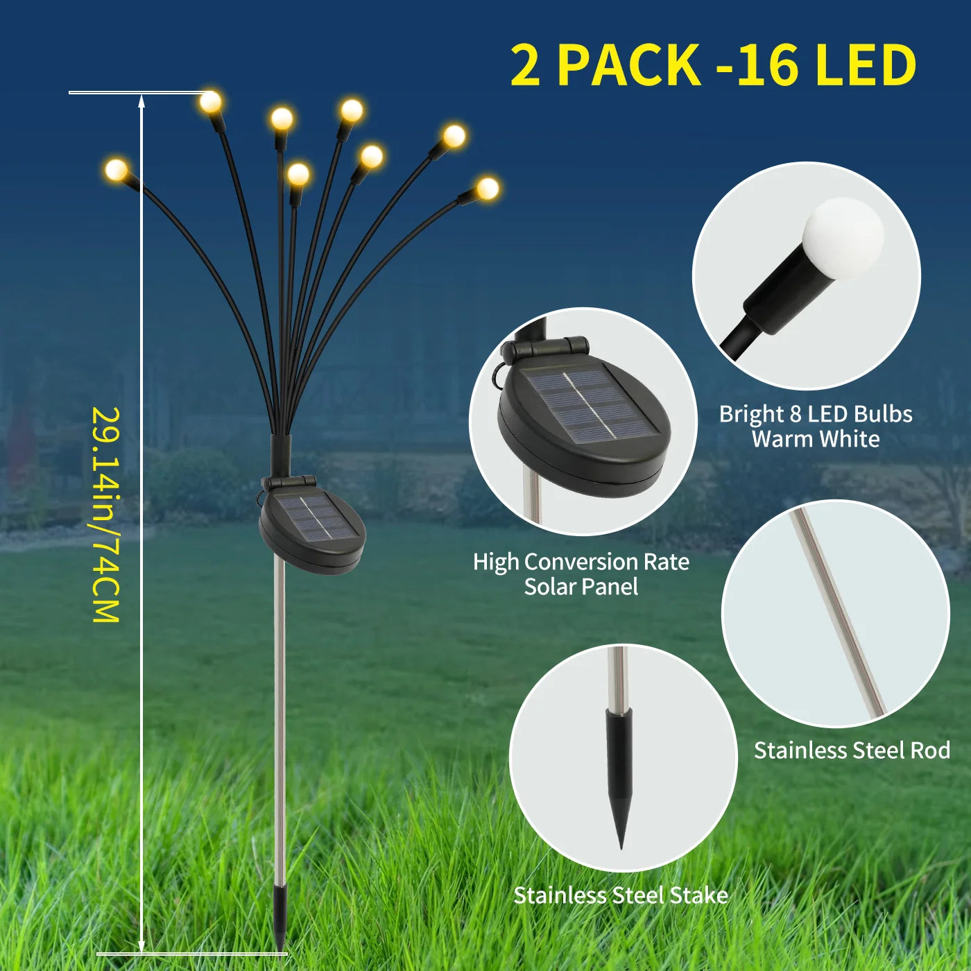 8-Head Solar Firefly Lights Outdoor Garden Pathway Decor