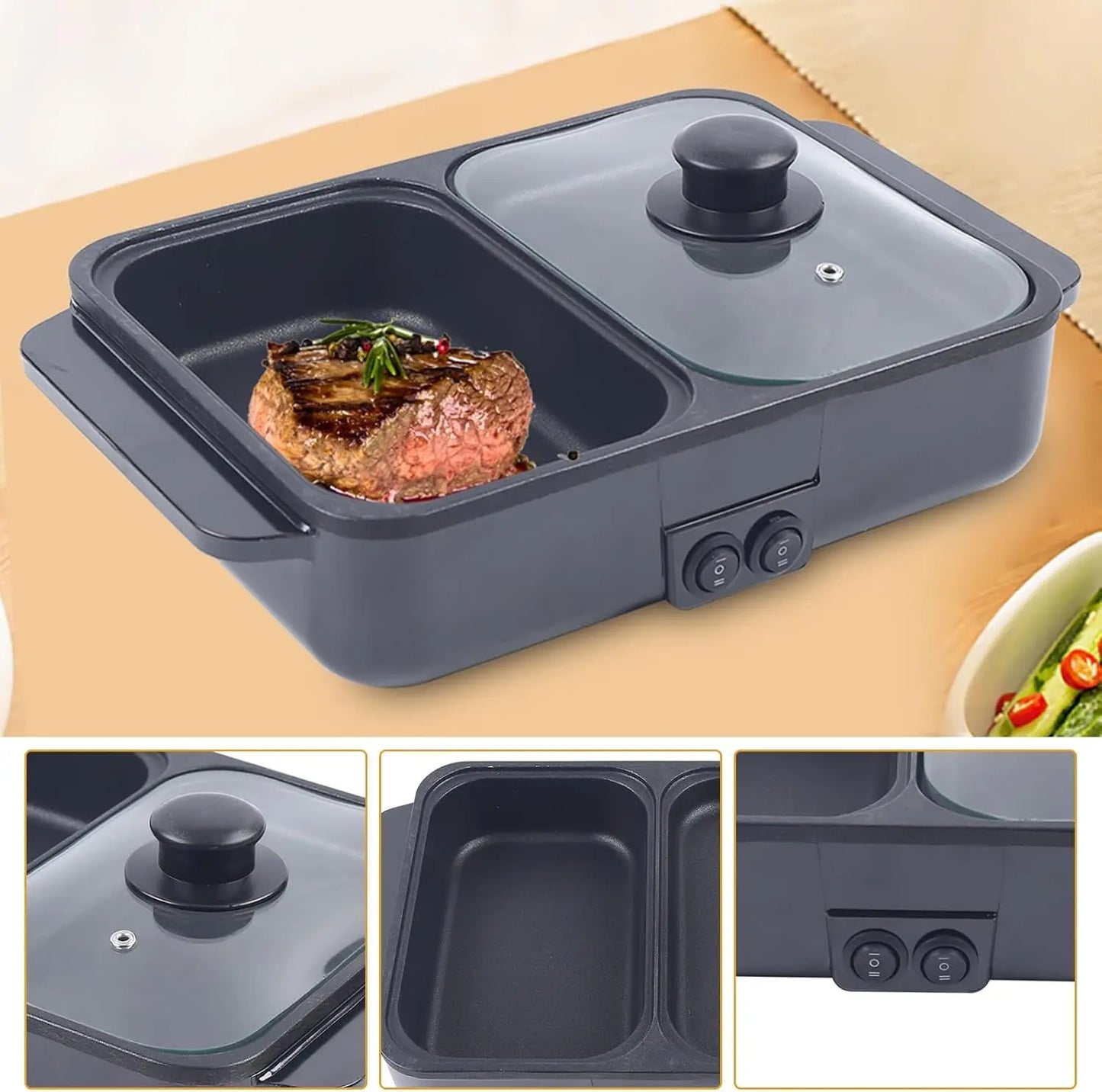 Electric Hot Pot And Griddle With Nonstick Shabu Shabu Pot