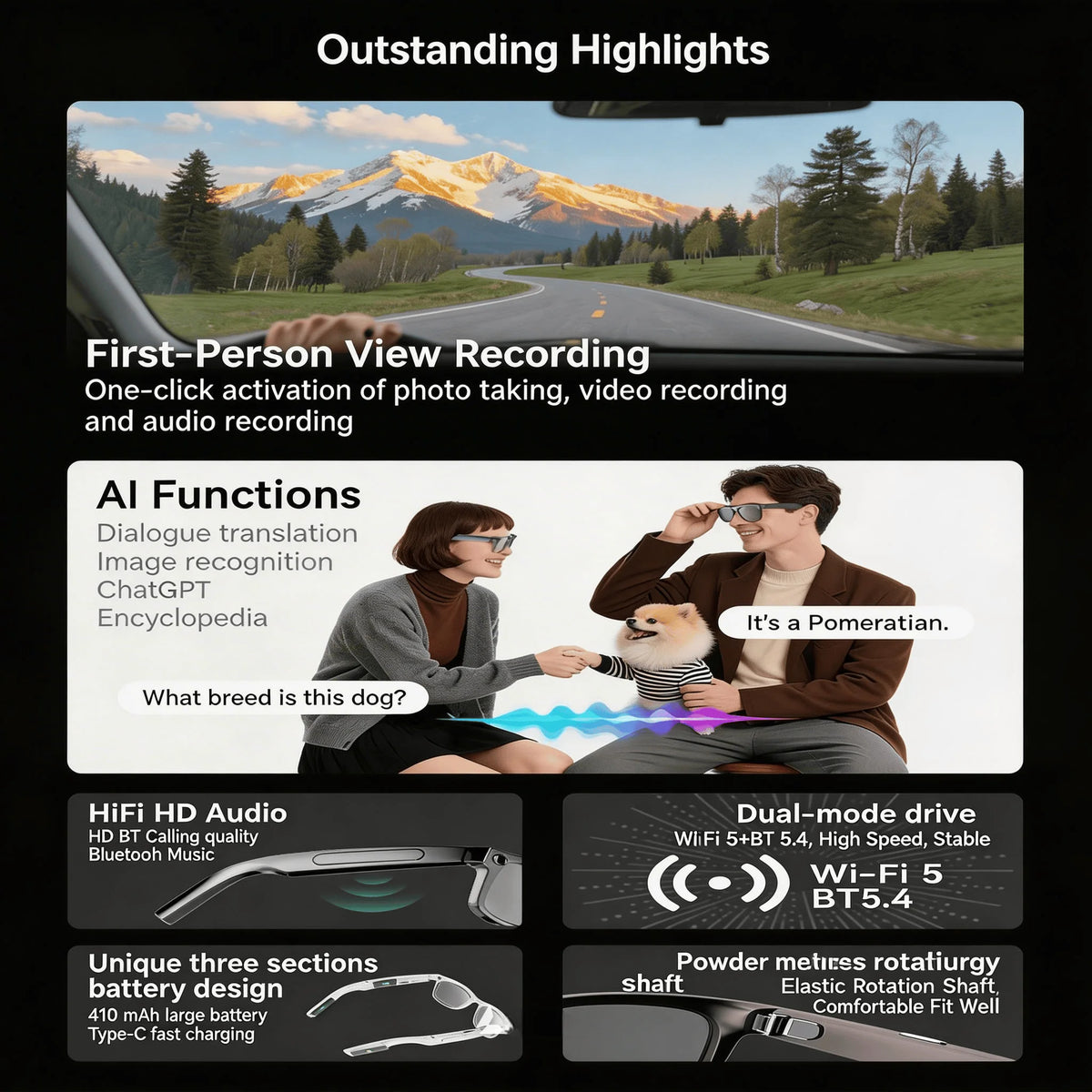 W&O Smart AI Camera Glasses With Translator
