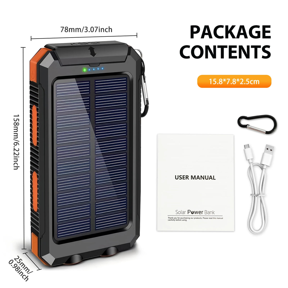 Solar Power Bank With Wireless Charging And LED Light