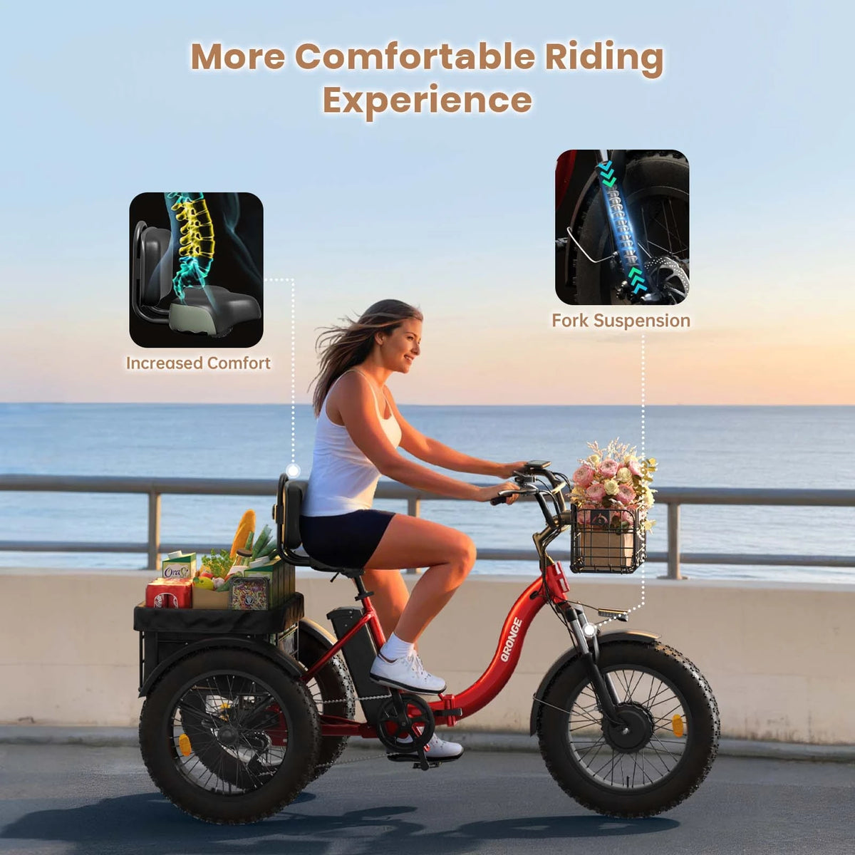 QRONGE Electric Fat Tire Tricycle for Adults
