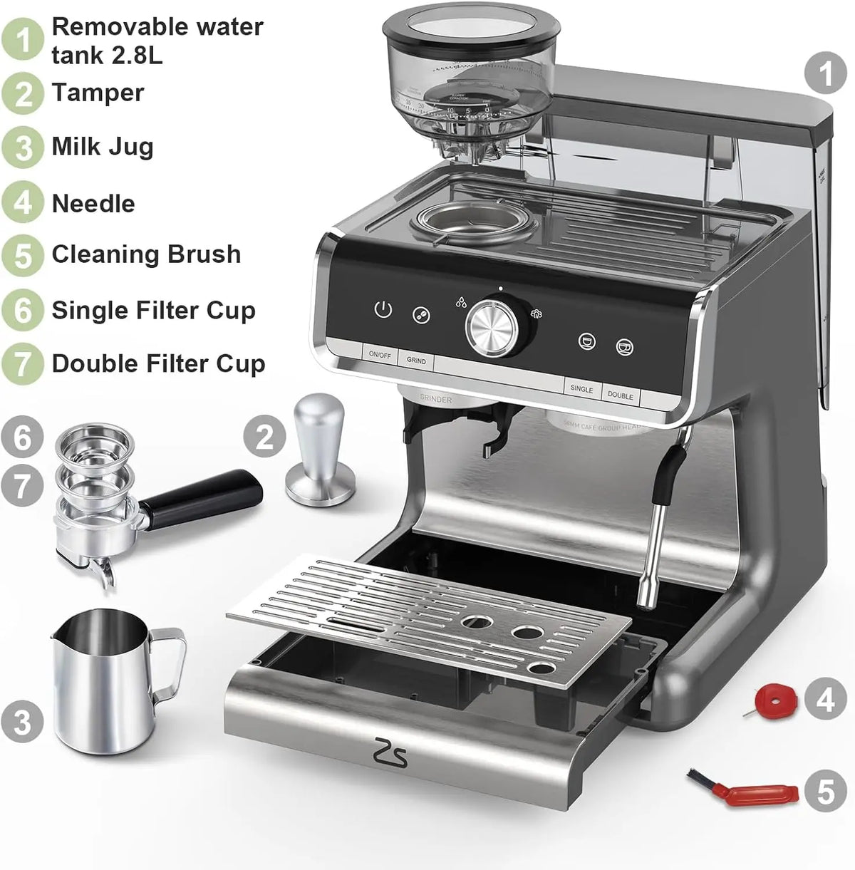 Professional 20 Bar Espresso Machine With Grinder