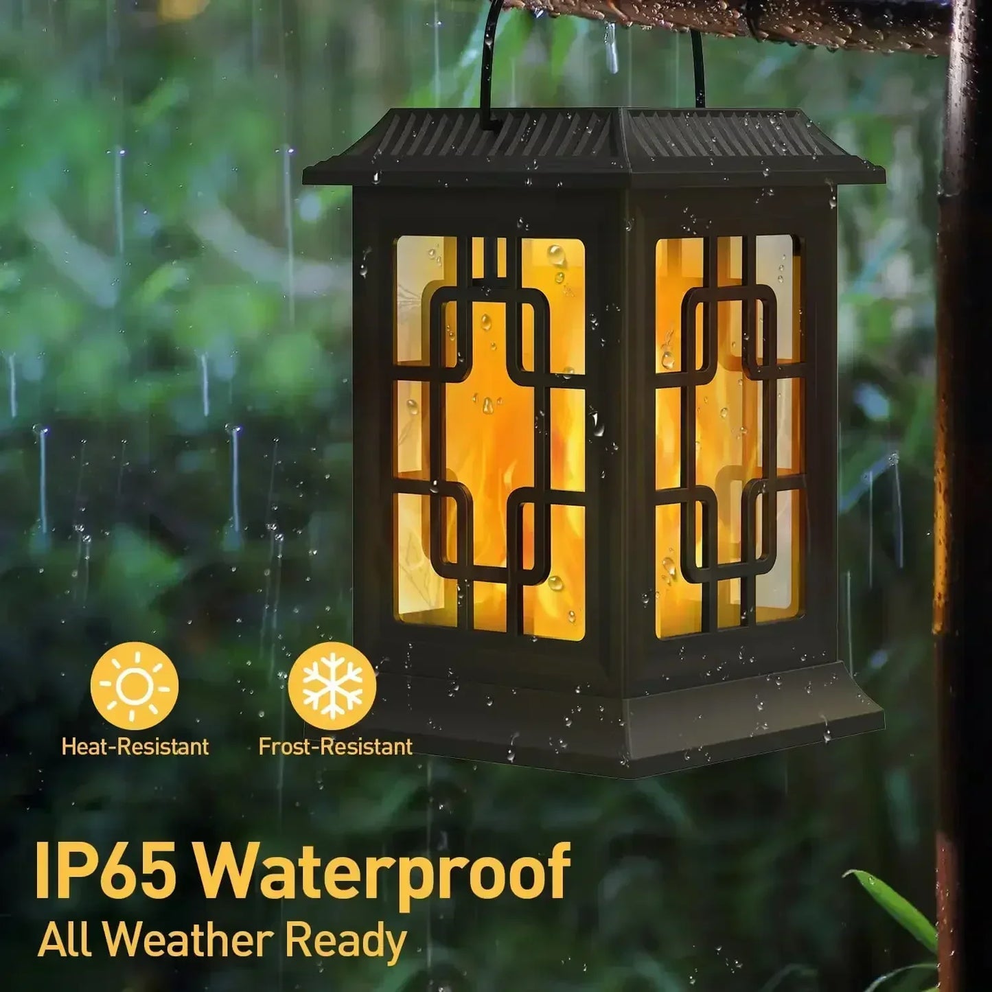 SZRSTH IP65 Waterproof Hanging Solar Flame Light Lantern