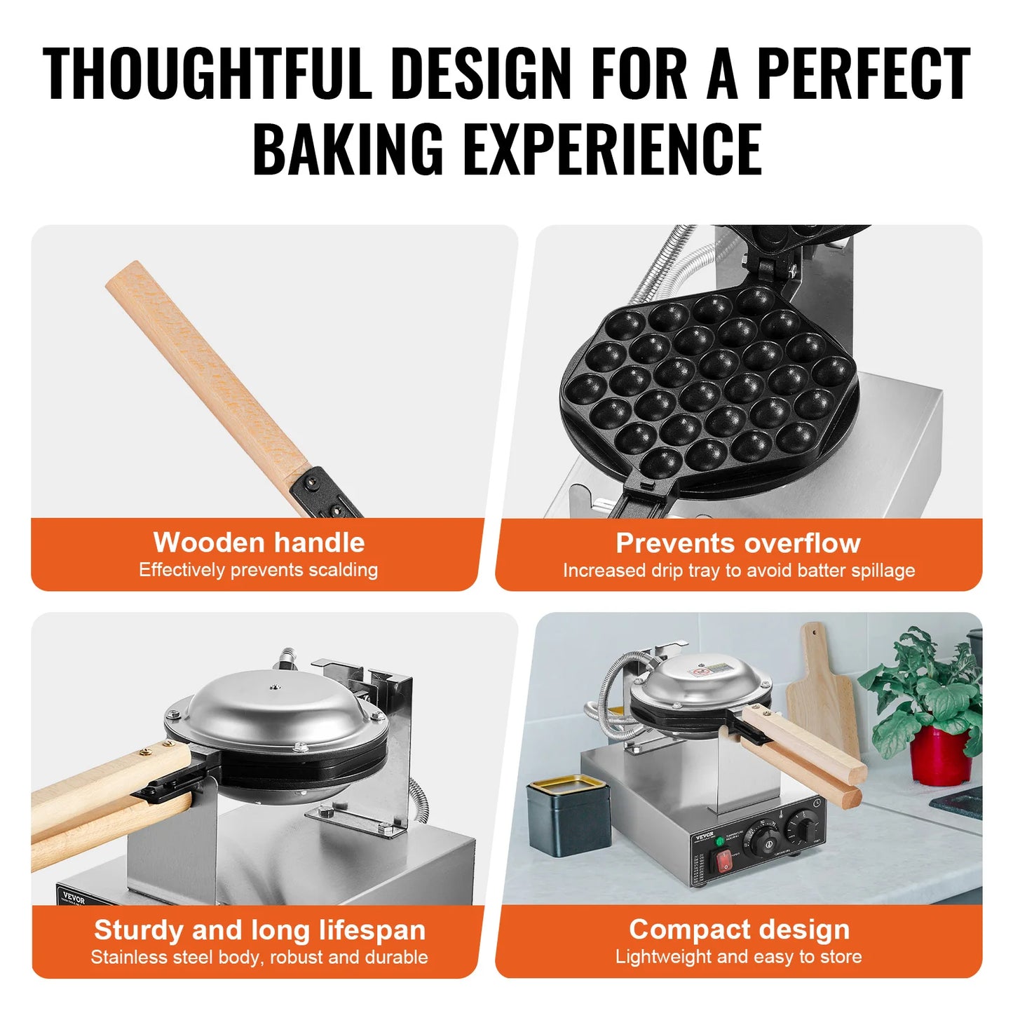 VEVOR Commercial Egg Bubble Waffle Maker With Rotating Pans