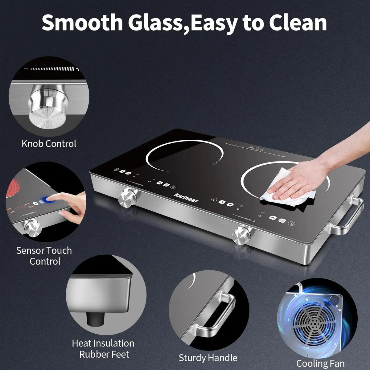 Karinear Twin Zone Ceramic Electric Hob Safety Lock