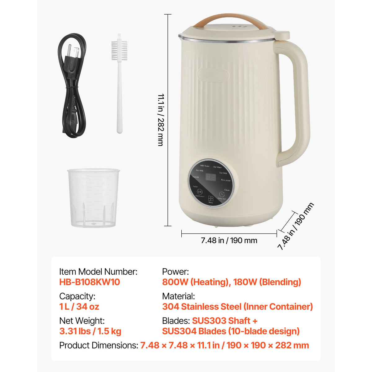 VEVOR 8 In 1 Electric Nut Milk Maker