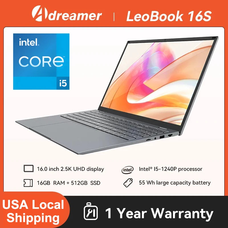 Intel Core I5 1240P 16GB RAM Windows 11 Laptop