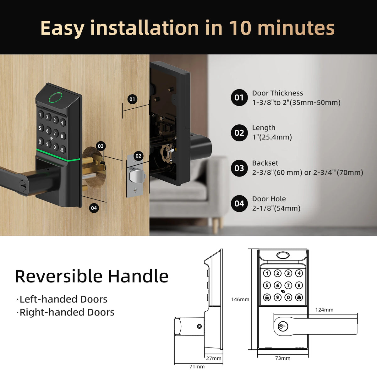 Viladepot Smart Fingerprint Door Lock With Keypad Handle
