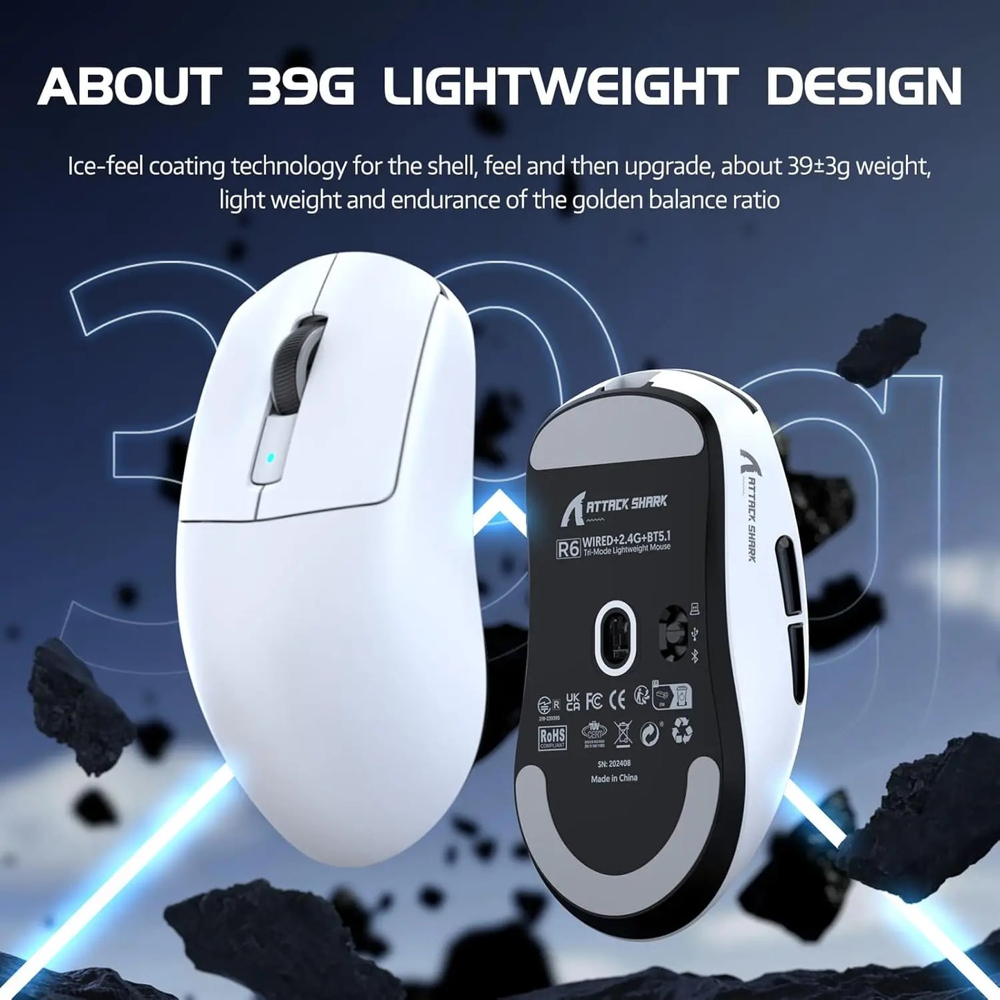 Attack Shark R6 Wireless Gaming Mouse PAW 3950 Sensor