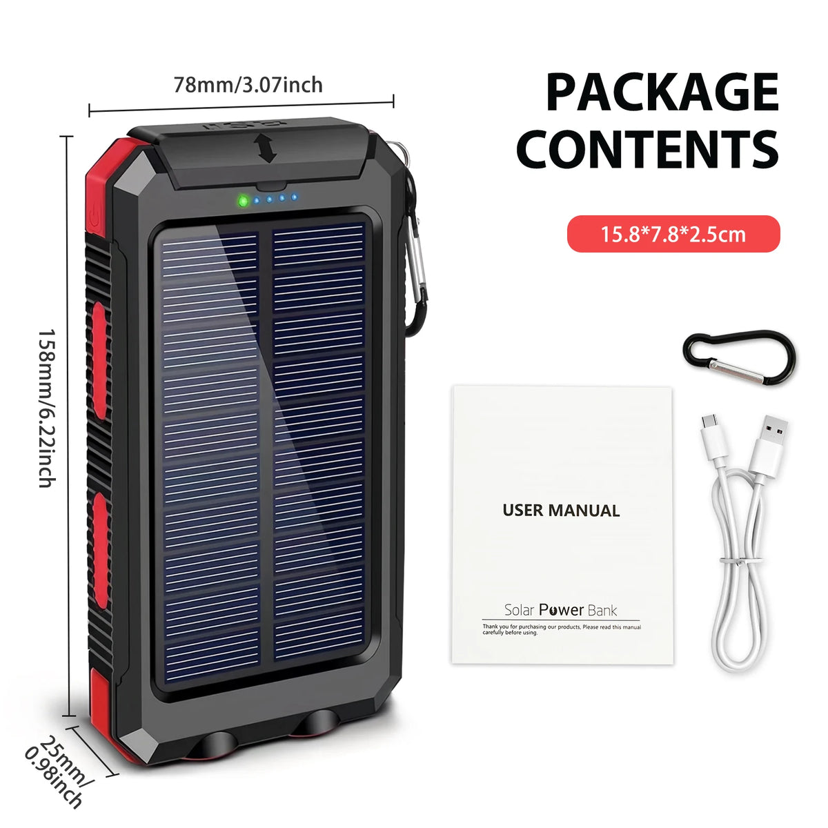 Solar Power Bank With Dual USB Ports And Flashlight
